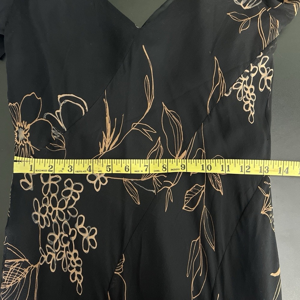 Y2K Black Floral 100% Silk Dress 4 Bias Cut Whimsigoth Fairy Maxi Wedding Guest - Picture 11 of 13